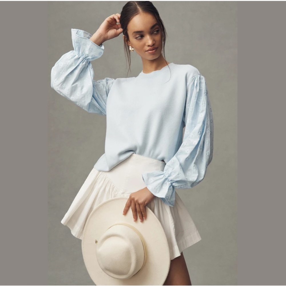 Anthropologie Light Blue Puff-Sleeve